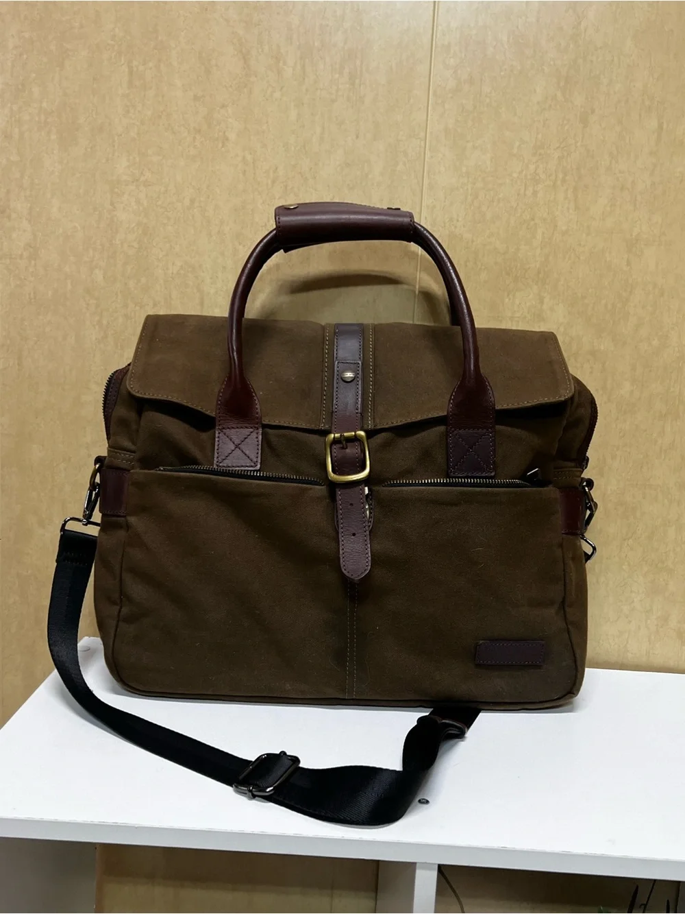 Vintage Racing Green British brown Briefcase messenger bag